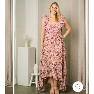 Rosevelvet PLUS SIZE SLEEVELESS RUFFLE SQUARE NECK FLORAL MAXI DRESS
